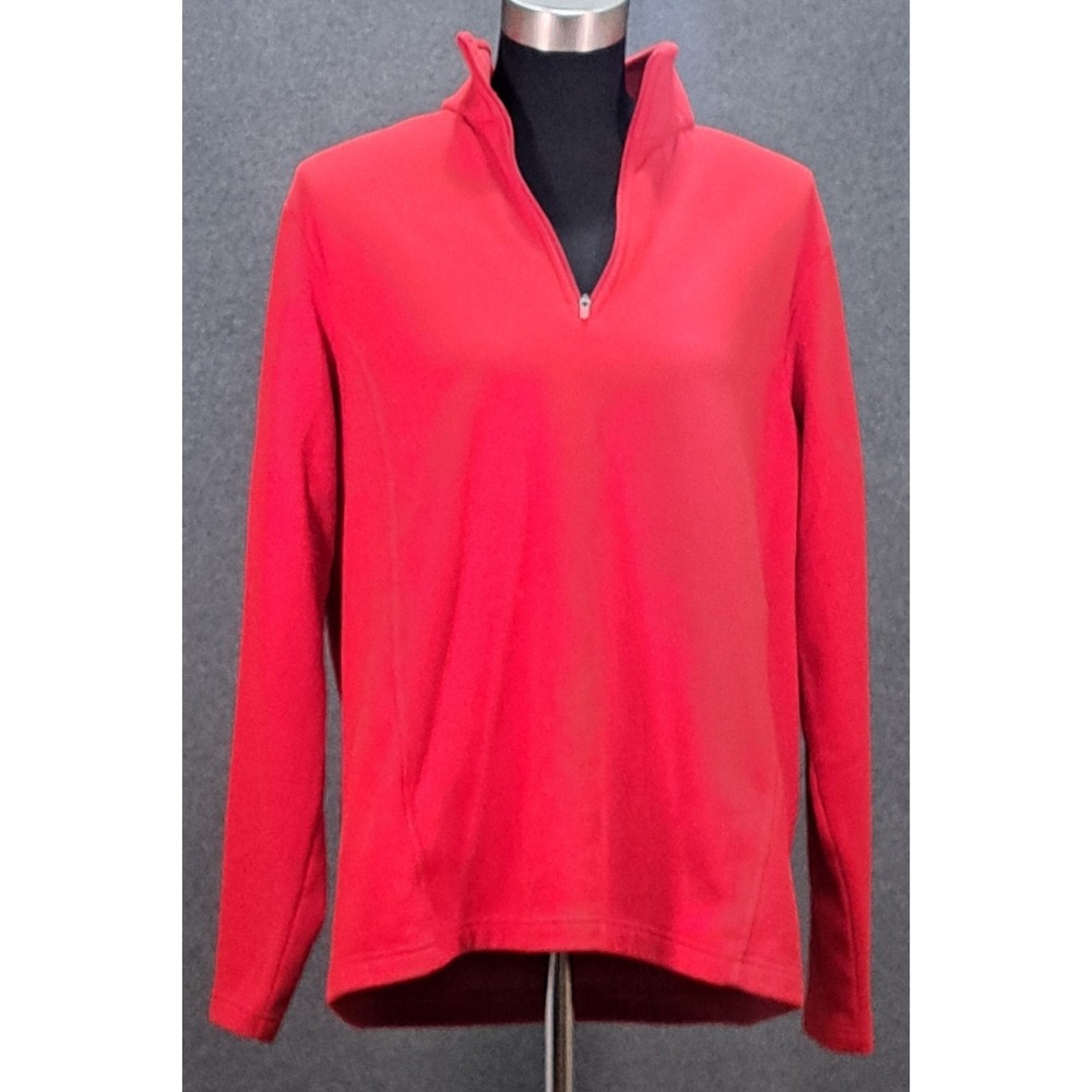 Lands End Womens Red Fleece Quarter Zip Pullover Sweater Mock Neck Large‎ 14-16